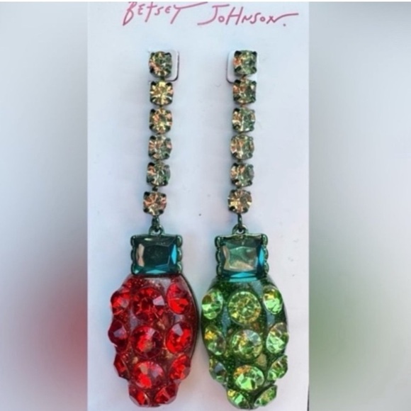 BETSEY JOHNSON Christmas Holiday Jingle Bell Bling Lights Bulbs Earrings NEW NWT - Picture 1 of 5